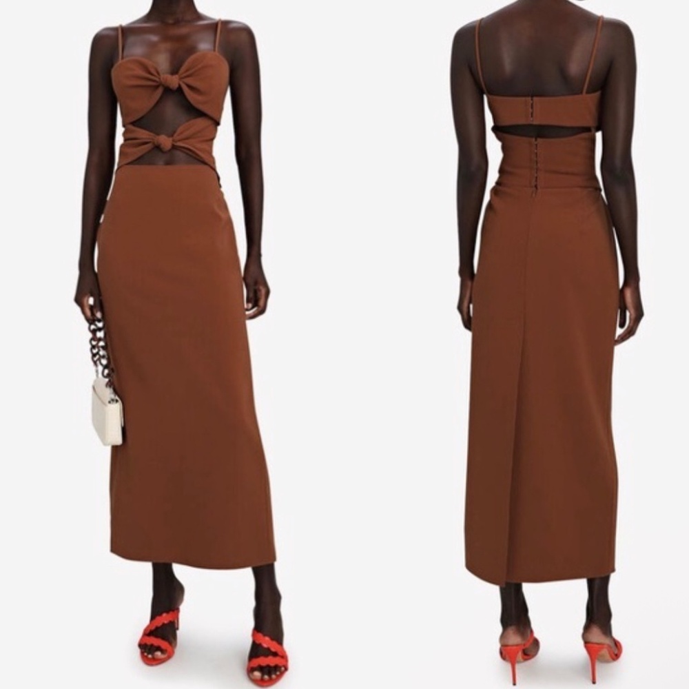 RONNY KOBO Kosta Stretch Crepe Midi Dress in Caramel Brown Size M